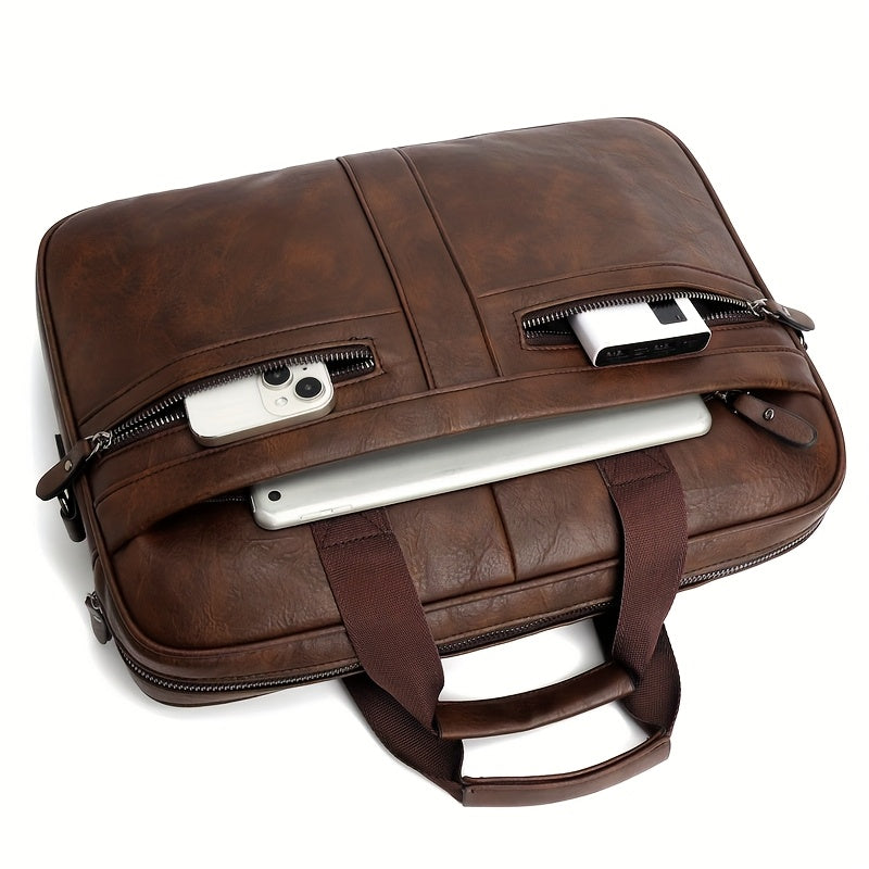 Leren Tas Heren - Waterdichte Laptoptas Vintage Schooltas 1